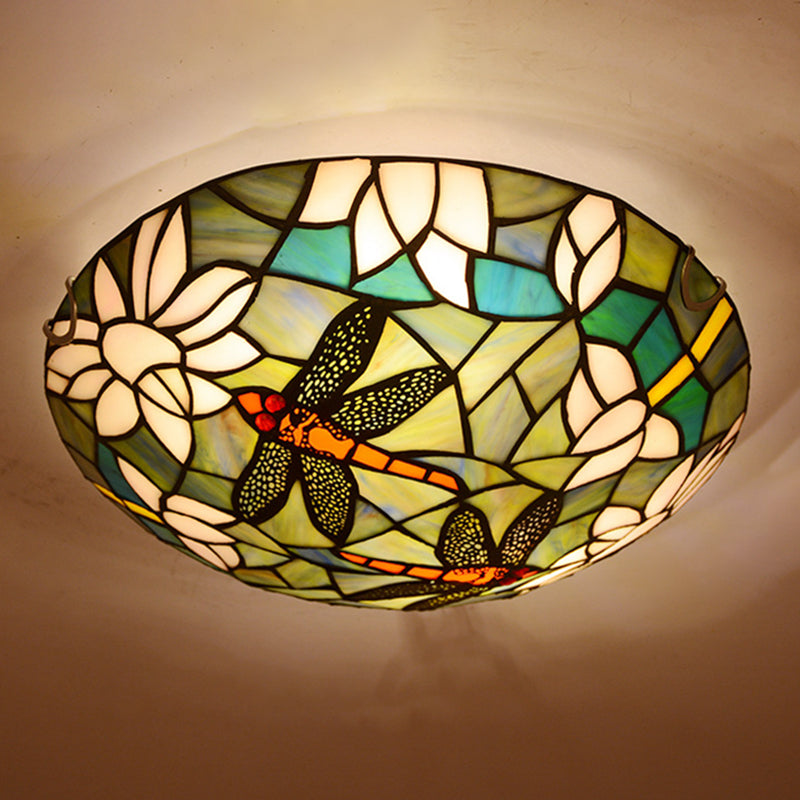 Verre coupé Aqua encastré lampe Dragonfly et Lotus Tiffany style plafonnier