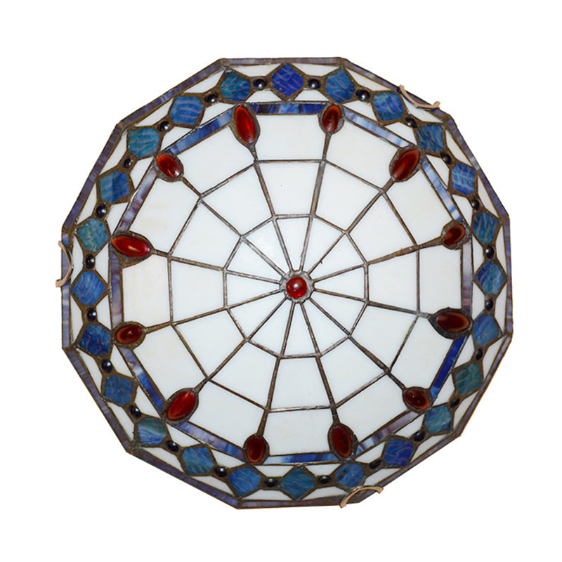 Mediterranean Jeweled Round Ceiling Light Handcrafted Glass Flush Mount Light Fixture for Bedroom