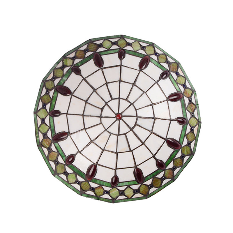 Mediterranean Jeweled Round Ceiling Light Handcrafted Glass Flush Mount Light Fixture for Bedroom