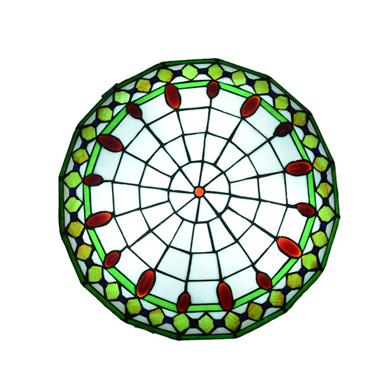 Mediterranean Jeweled Round Ceiling Light Handcrafted Glass Flush Mount Light Fixture for Bedroom