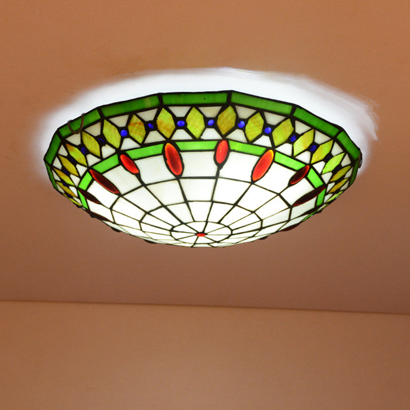 Mediterranean Jeweled Round Ceiling Light Handcrafted Glass Flush Mount Light Fixture for Bedroom
