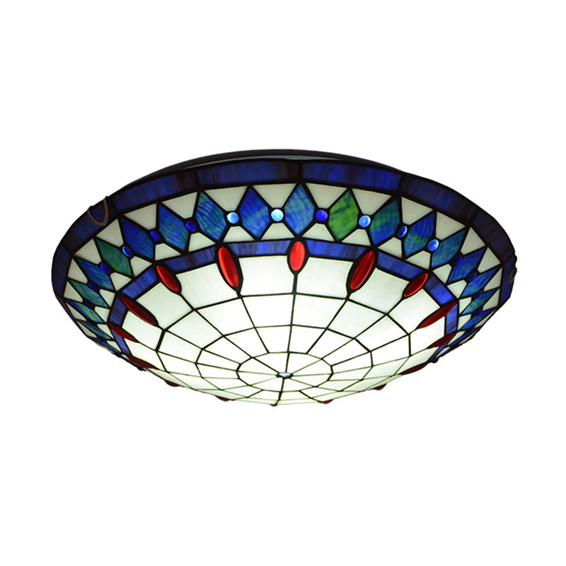Mediterranean Jeweled Round Ceiling Light Handcrafted Glass Flush Mount Light Fixture for Bedroom