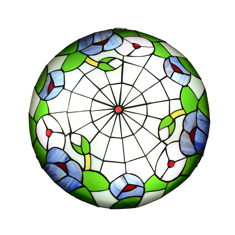 Ceiling Flush Mount Light Tiffany Morning Glory Stained Glass Flush Light in Green
