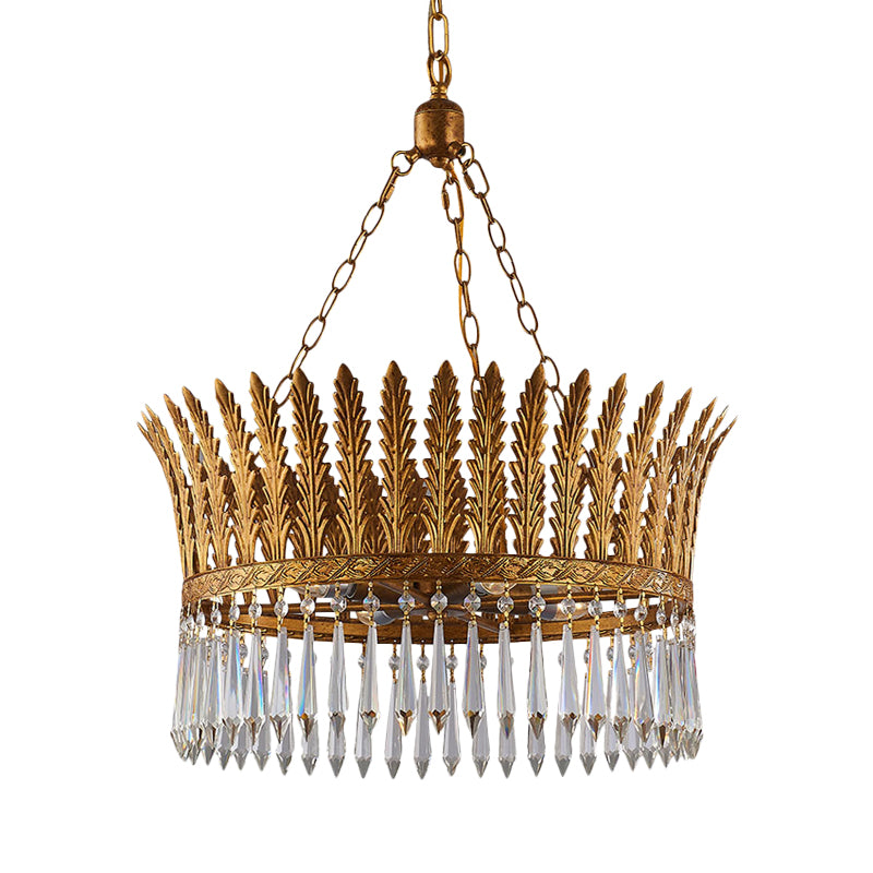 Brass Round Chandelier Lamp Traditional Metal and Crystal 4/6 Lights Living Room Hanging Light
