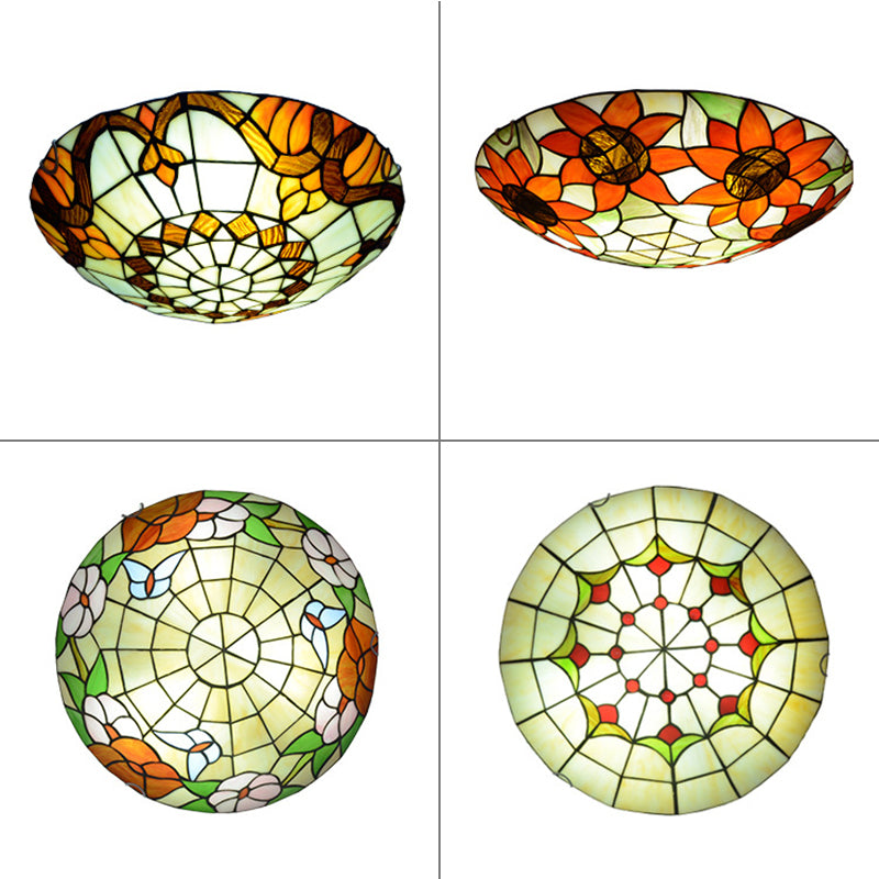 Multicolored Stained Glass Bowl Flushmount Tiffany-Style Ceiling Light for Bedroom