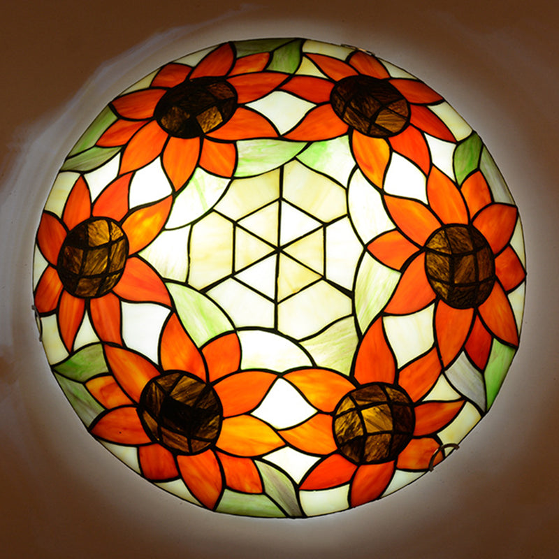 Multicolored Stained Glass Bowl Flushmount Tiffany-Style Ceiling Light for Bedroom