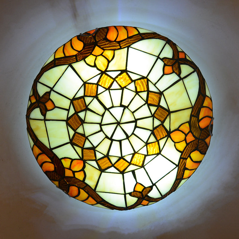 Multicolored Stained Glass Bowl Flushmount Tiffany-Style Ceiling Light for Bedroom