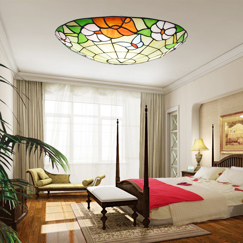 Multicolored Stained Glass Bowl Flushmount Tiffany-Style Ceiling Light for Bedroom