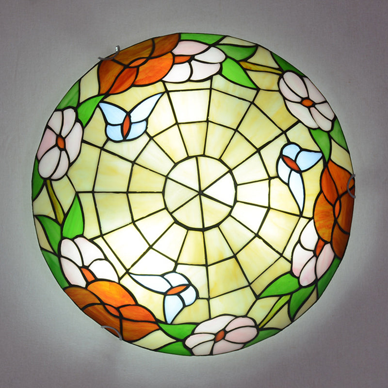 Multicolored Stained Glass Bowl Flushmount Tiffany-Style Ceiling Light for Bedroom