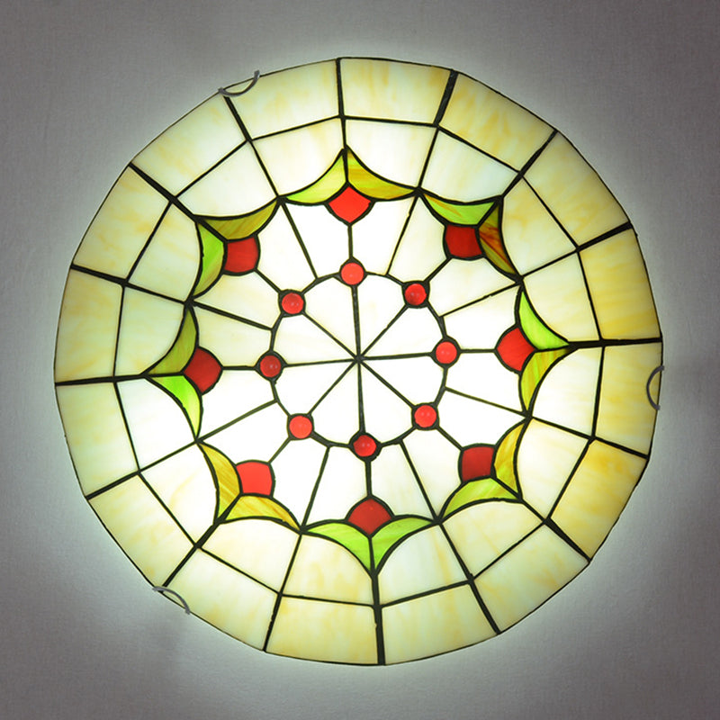 Multicolored Stained Glass Bowl Flushmount Tiffany-Style Ceiling Light for Bedroom