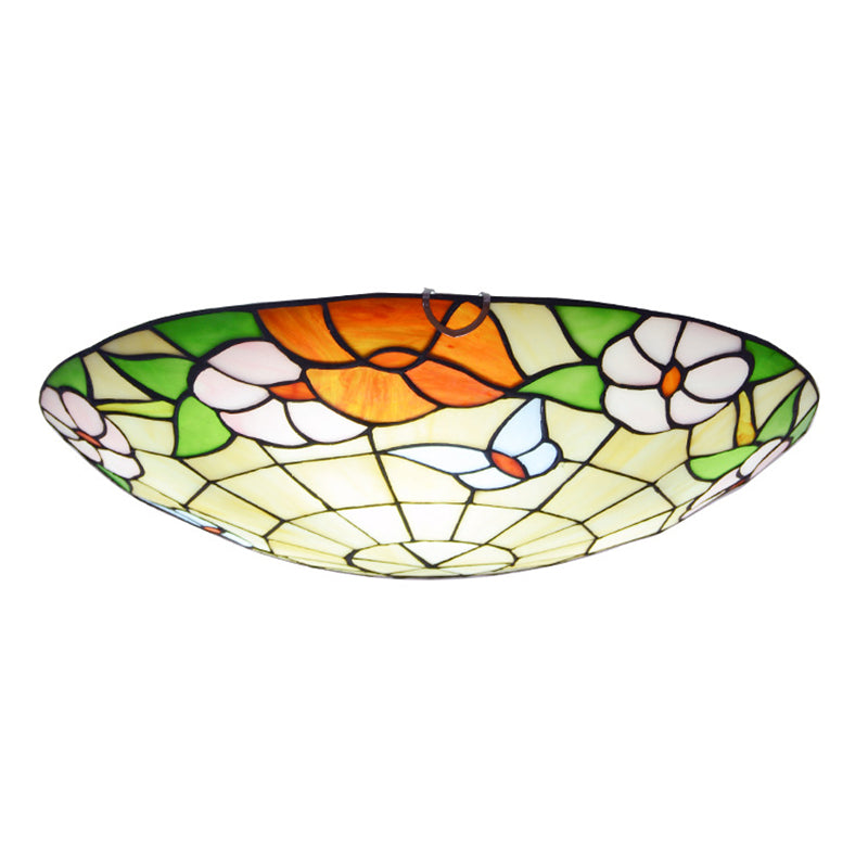 Multicolored Stained Glass Bowl Flushmount Tiffany-Style Ceiling Light for Bedroom