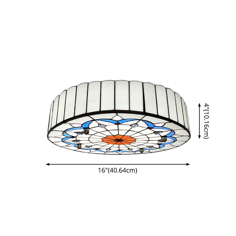 Drum Ceiling Mount Light Mediterranean Stained Glass Flush Mount Fixture for Bedroom