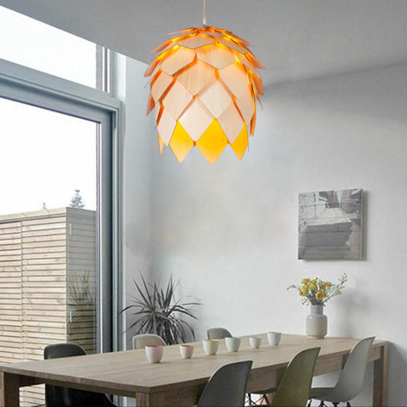 Pinecone Shade Pendant Light Natural Designer Woody Hanging Light for Dining Room