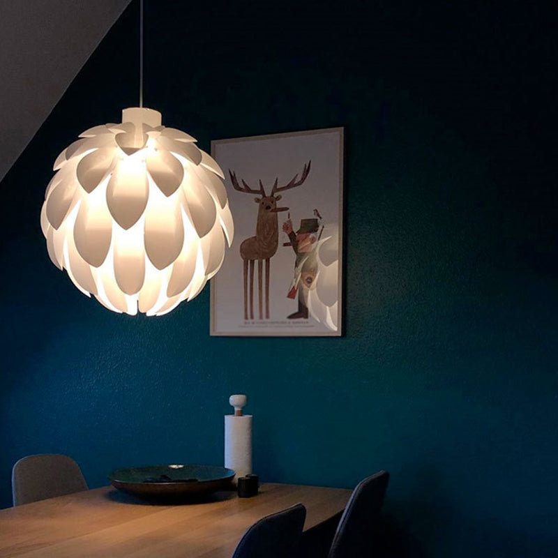 White Pinecone Shade Pendant Light Nordic Modern 1 Light PVC Living Room Hanging Lamp