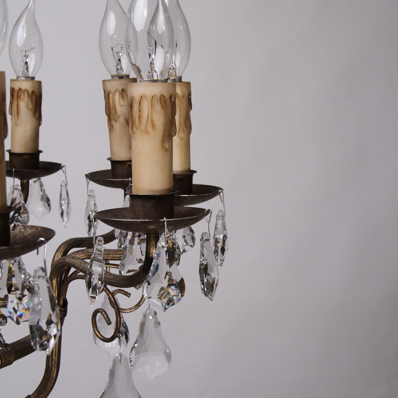 Crystal Candle Ceiling Chandelier Traditional 12 Lights Living Room Pendant Lighting in Bronze