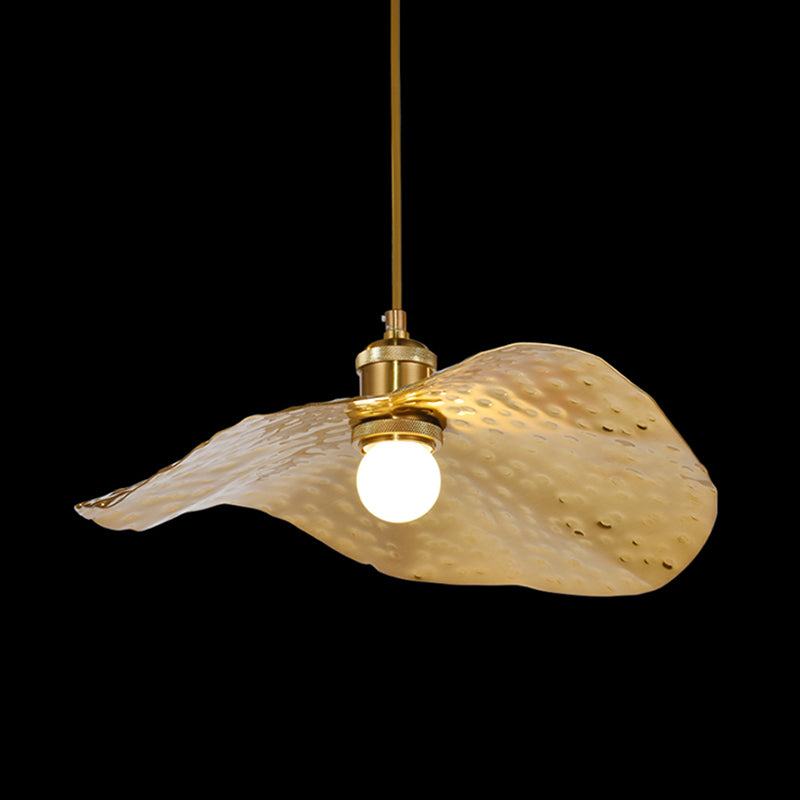 Golden Bronze 1 Light Lotus Leaf Shaped Ceiling Pendant Mid-Century Metal Hanging Lamp for Restaurant
