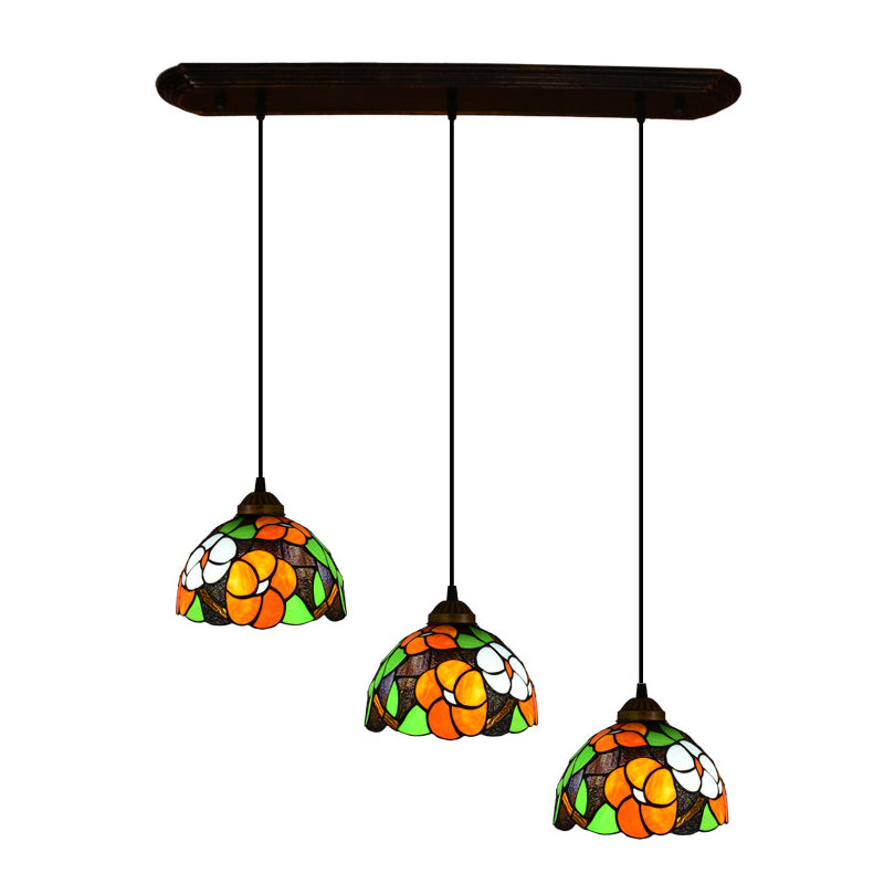 Orange Dome Pendant Light Tiffany Victorian Multicolored Stained Glass Hanging Lamp