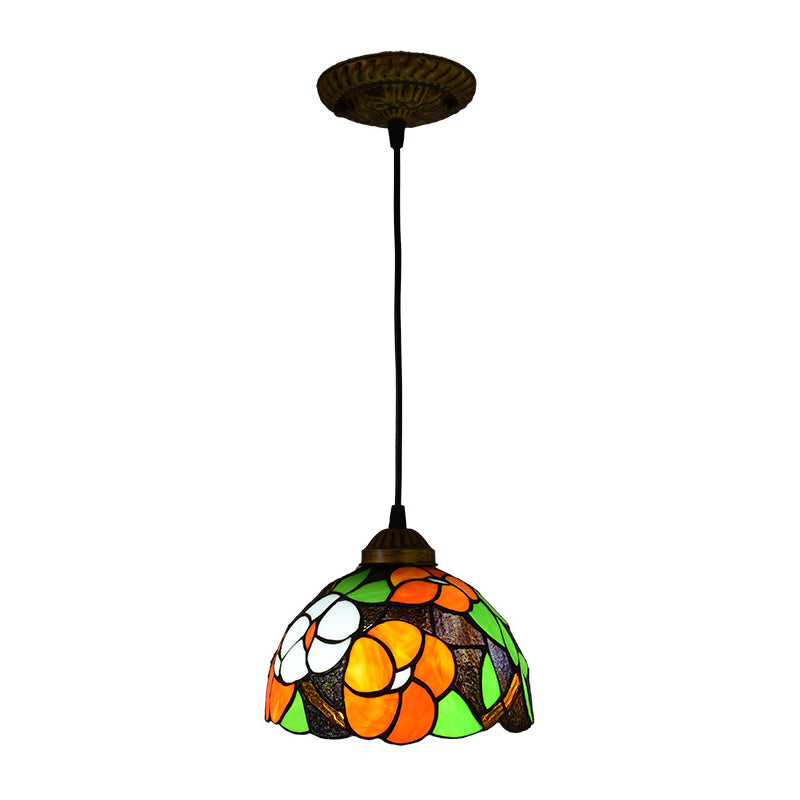Orange Dome Pendant Light Tiffany Victorian Multicolored Stained Glass Hanging Lamp