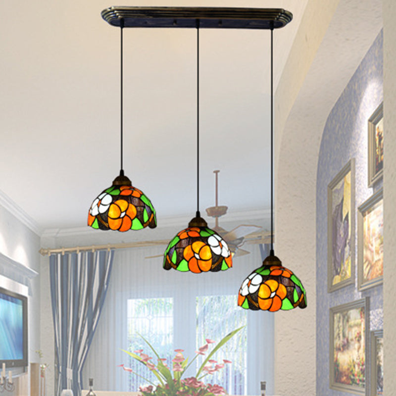 Orange Dome Pendant Light Tiffany Victorian Multicolored Stained Glass Hanging Lamp