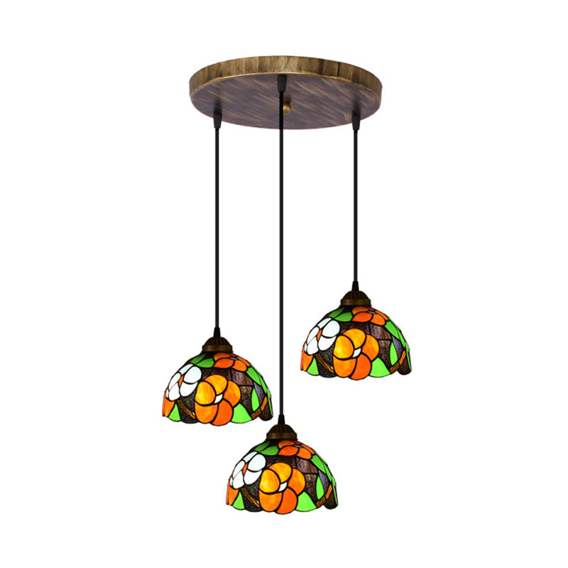 Orange Dome Pendant Light Tiffany Victorian Multicolored Stained Glass Hanging Lamp