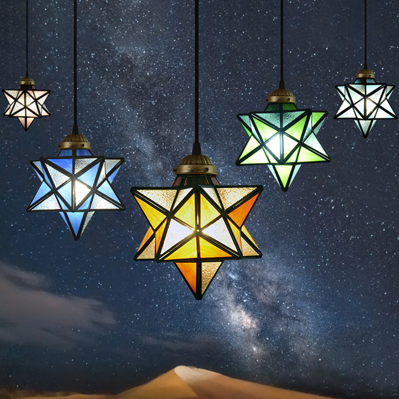 1 Light Pendant Light Tiffany Star Shade Icy Clear Glass Down Lighting Pendant