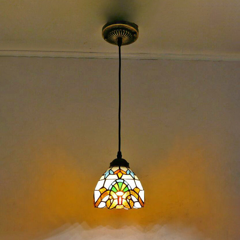 Bowl Pendant Light Tiffany-Style 1 Light Stained Glass Hanging Lamp for Dining Room