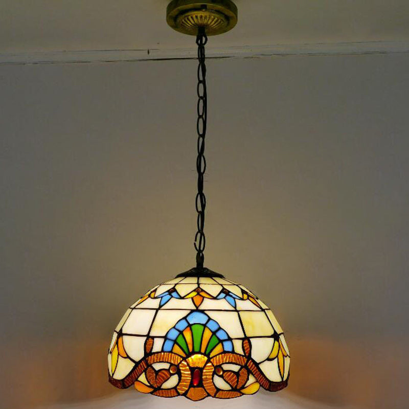 Bowl Pendant Light Tiffany-Style 1 Light Stained Glass Hanging Lamp for Dining Room