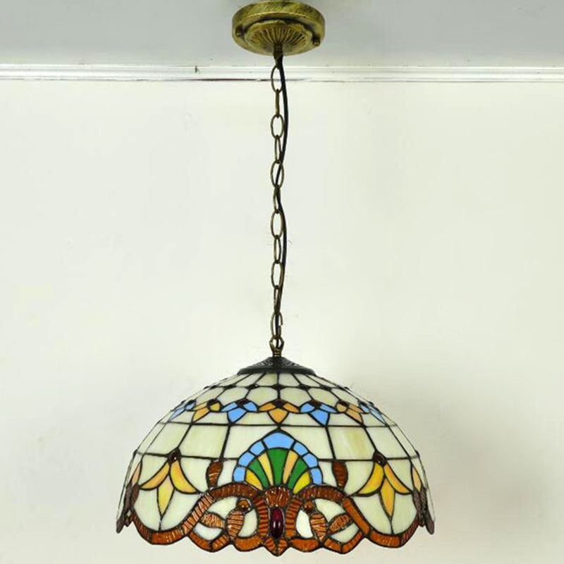 Bowl Pendant Light Tiffany-Style 1 Light Stained Glass Hanging Lamp for Dining Room