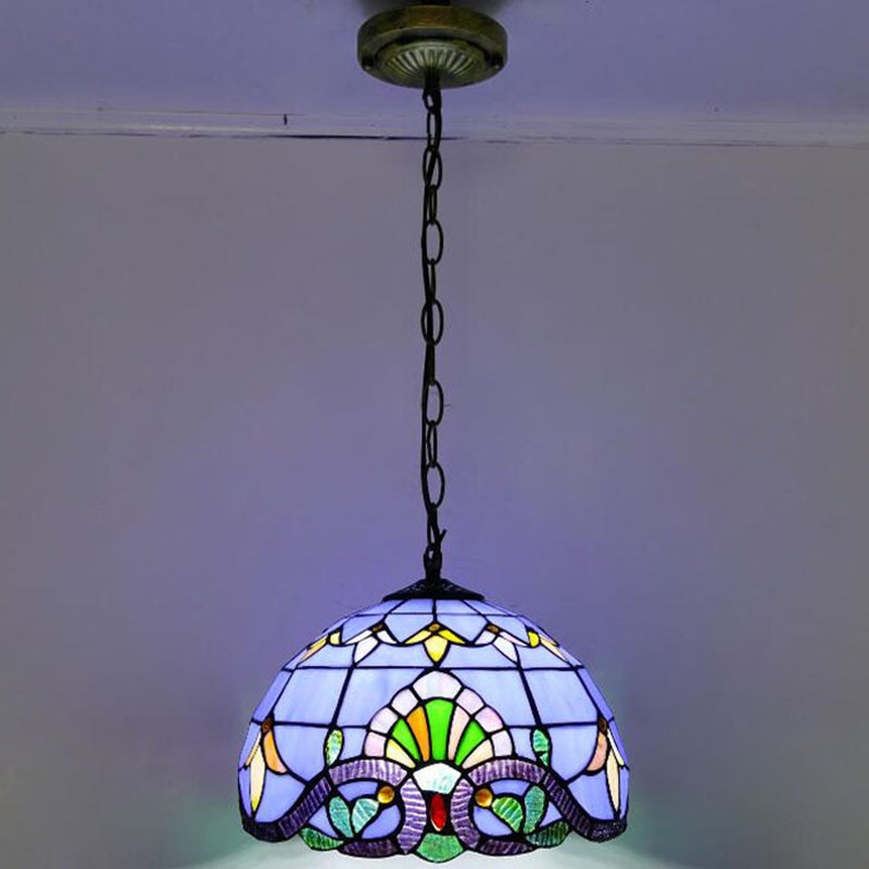 Bowl Pendant Light Tiffany-Style 1 Light Stained Glass Hanging Lamp for Dining Room