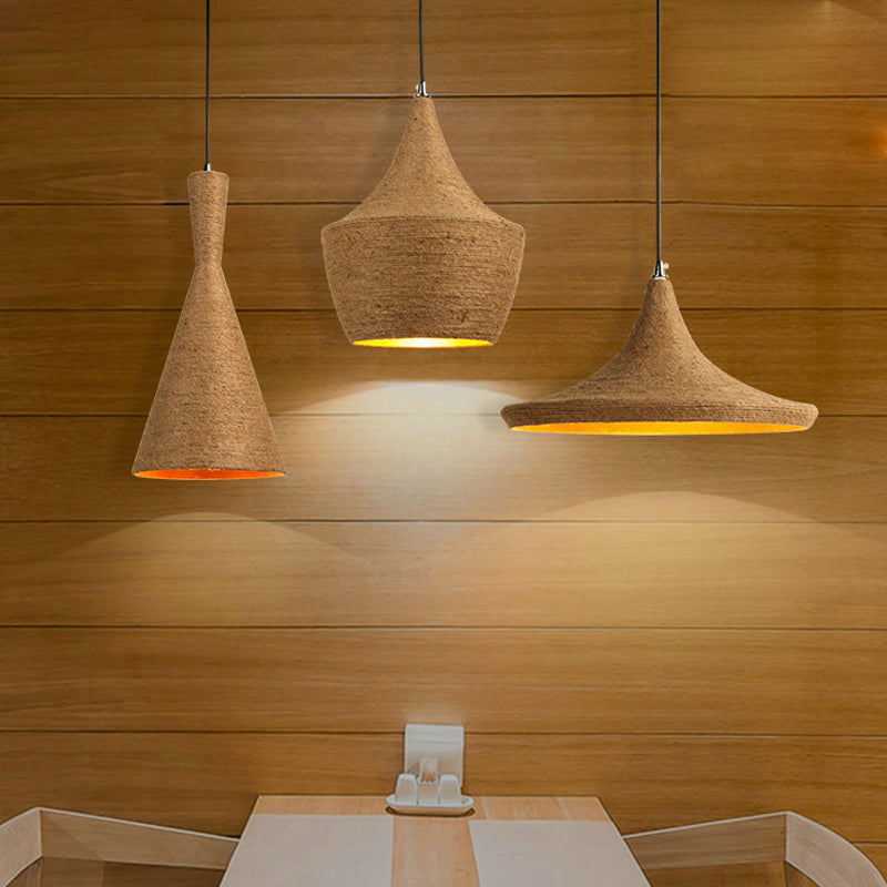 3 Lámpara de colgante de colgante de cuerda beige ligera lámpara colgante de tono industrial para comedor