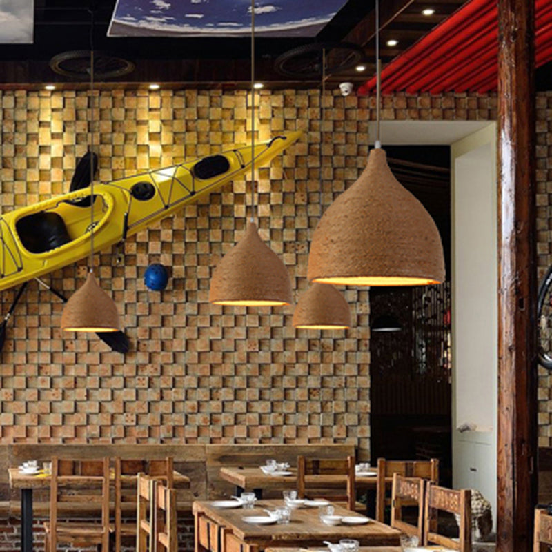 1 Light Beige Rope Pendant Light Retro Industrial Teardrop Hanging Lamp for Dining Room