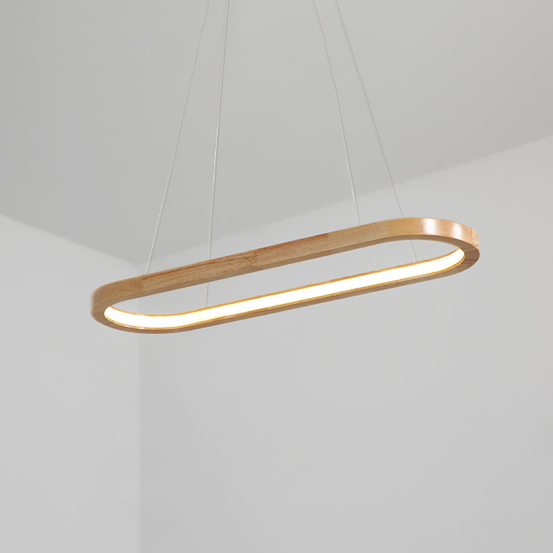 Modern Minimalist Oval Island Light LED Wooden Strip Restaurant Pendant Lighting