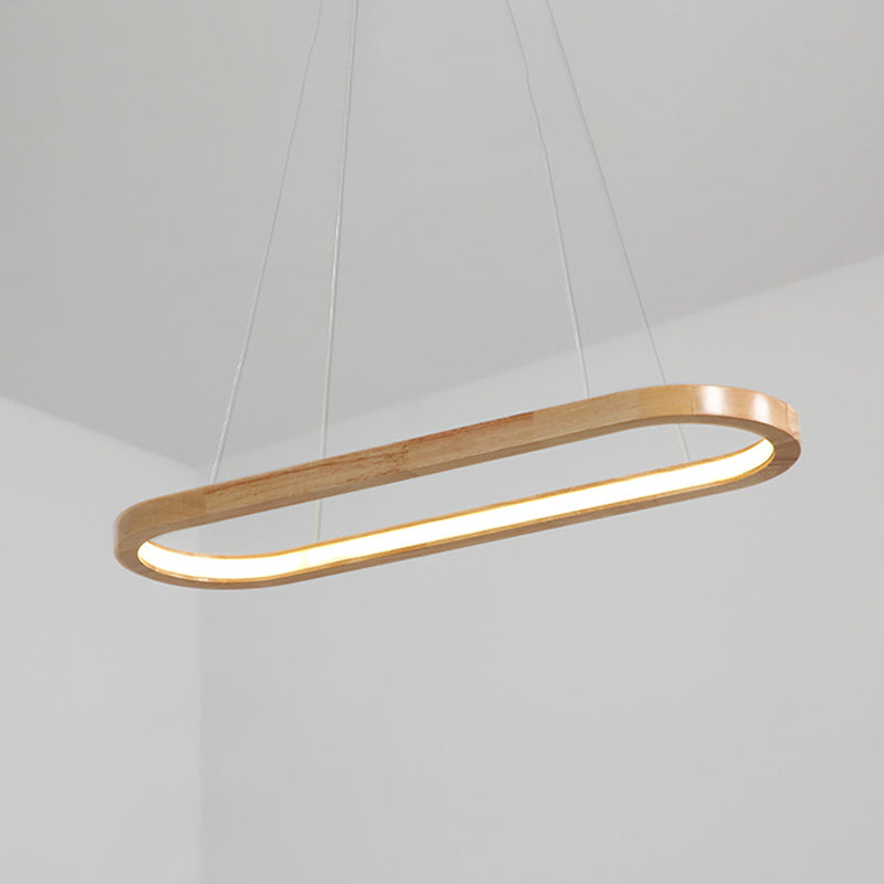 Modern Minimalist Oval Island Light LED Wooden Strip Restaurant Pendant Lighting