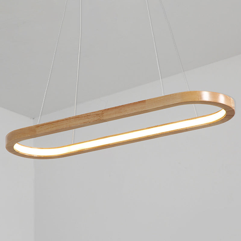 Modern Minimalist Oval Island Light LED Wooden Strip Restaurant Pendant Lighting