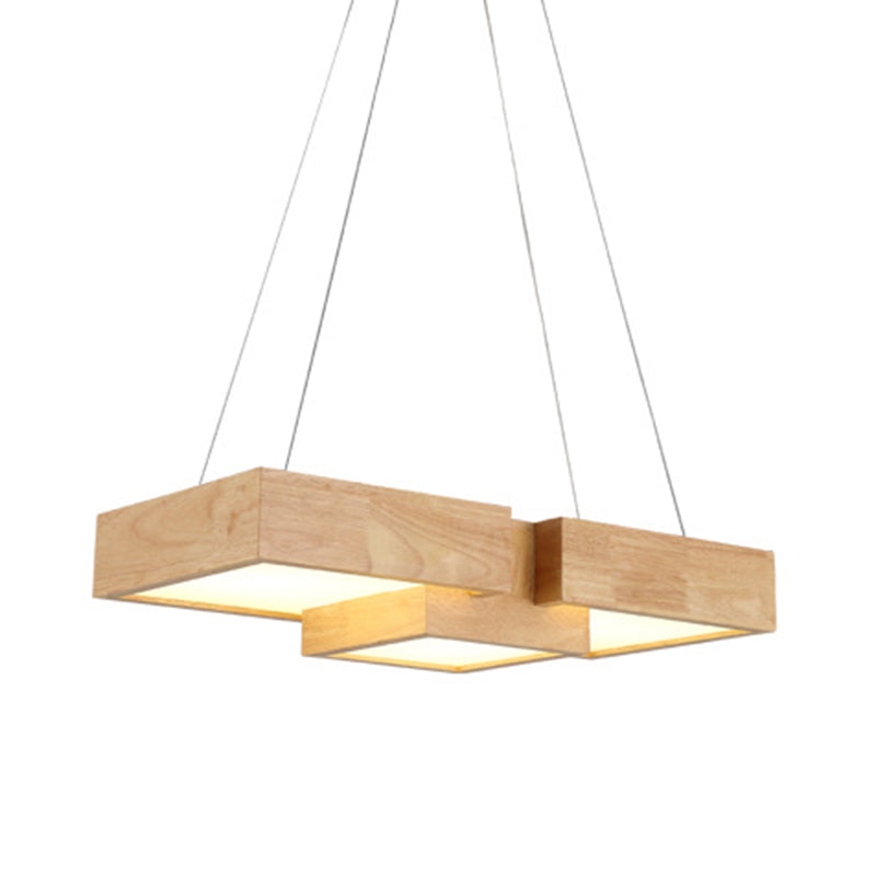 Japanese Style Wooden LED Restaurant Pendant Lighting Rectangular Solid Wood Island Lamps