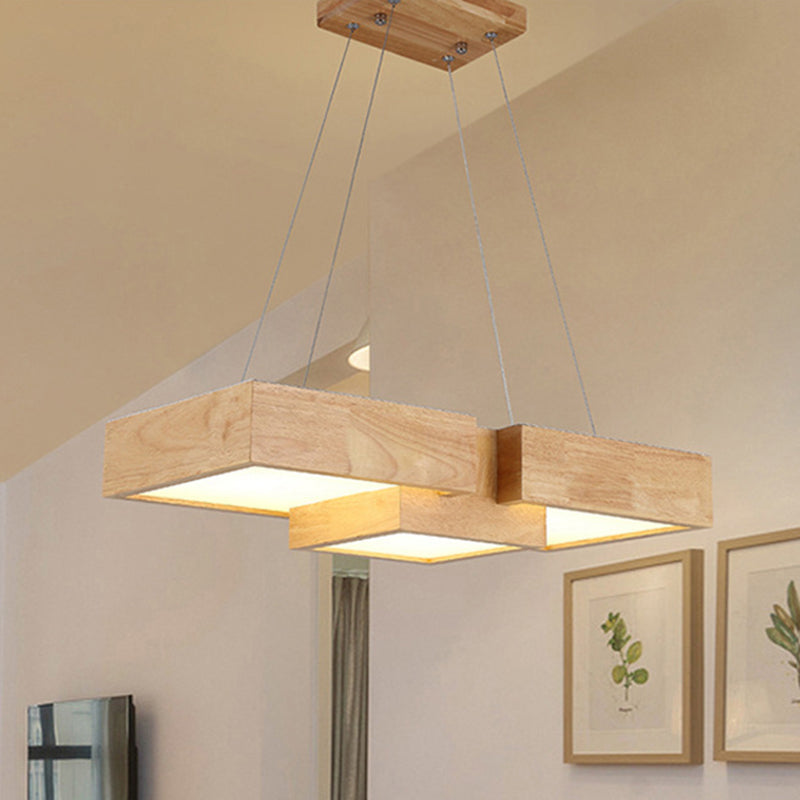 Japanese Style Wooden LED Restaurant Pendant Lighting Rectangular Solid Wood Island Lamps