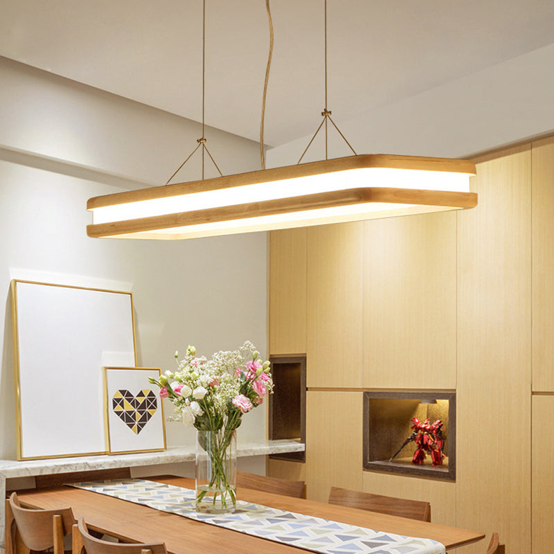 Lampade a isola Nordic Simple Wood Isola Beige Accensione a sospensione a led rettangolare