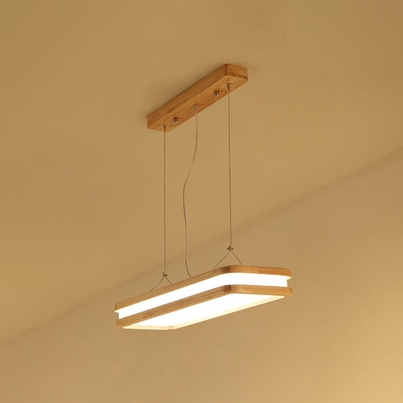 Lampade a isola Nordic Simple Wood Isola Beige Accensione a sospensione a led rettangolare
