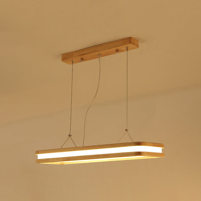 Lampade a isola Nordic Simple Wood Isola Beige Accensione a sospensione a led rettangolare