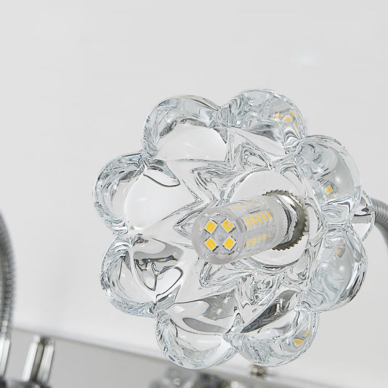 Éclairage de lumière en verre transparent en verre transparent moderne 3 lumières en argent Éclair mural avec un bras de col en colonne