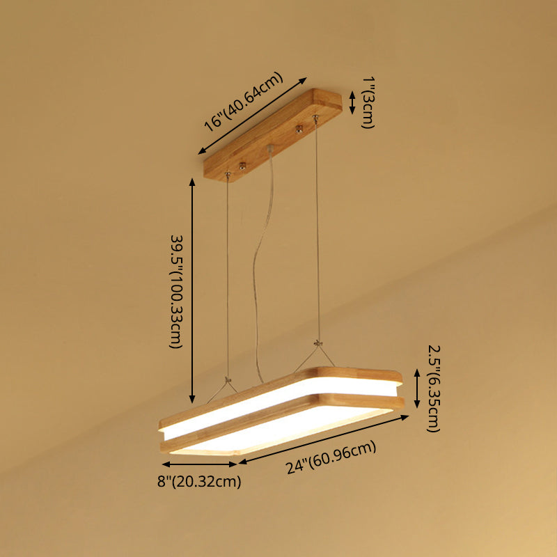Lampade a isola Nordic Simple Wood Isola Beige Accensione a sospensione a led rettangolare