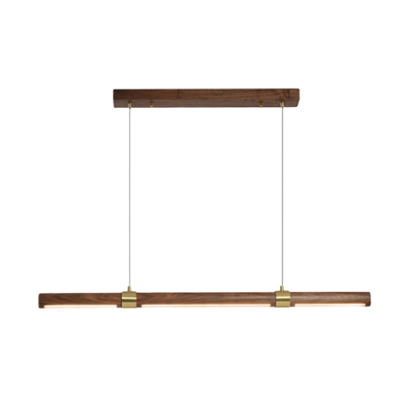 Nordique Linear Wood Island Pendant LED Strip Island Light en marron pour table à manger