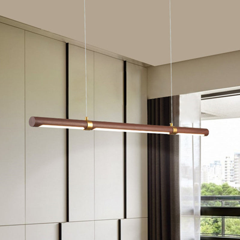 Nordique Linear Wood Island Pendant LED Strip Island Light en marron pour table à manger
