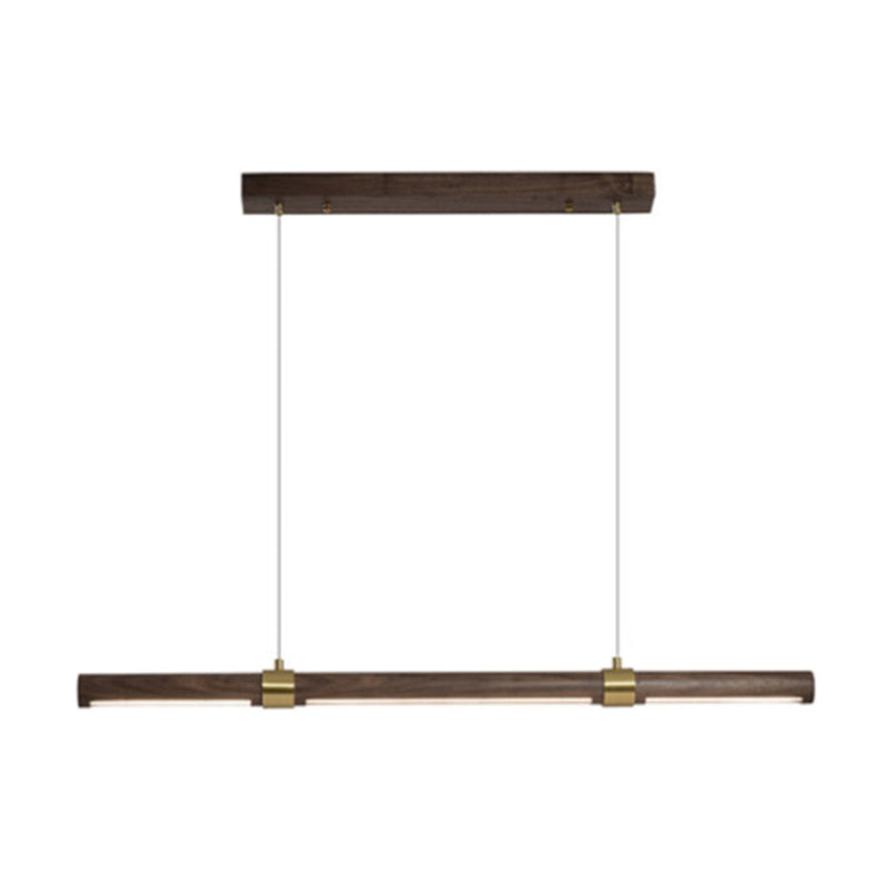 Nordique Linear Wood Island Pendant LED Strip Island Light en marron pour table à manger