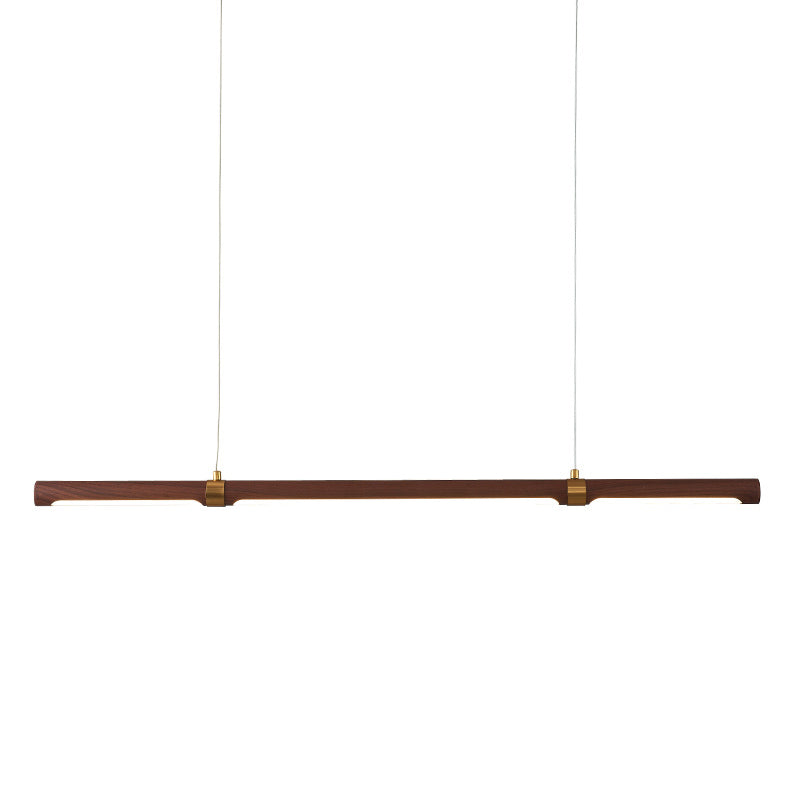 Nordique Linear Wood Island Pendant LED Strip Island Light en marron pour table à manger