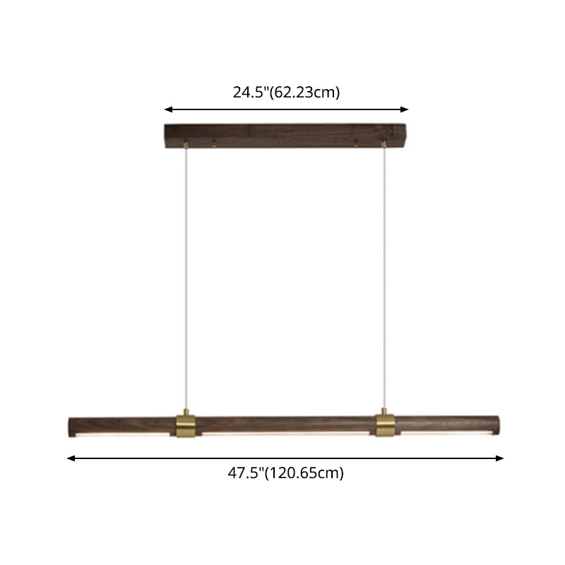 Nordique Linear Wood Island Pendant LED Strip Island Light en marron pour table à manger