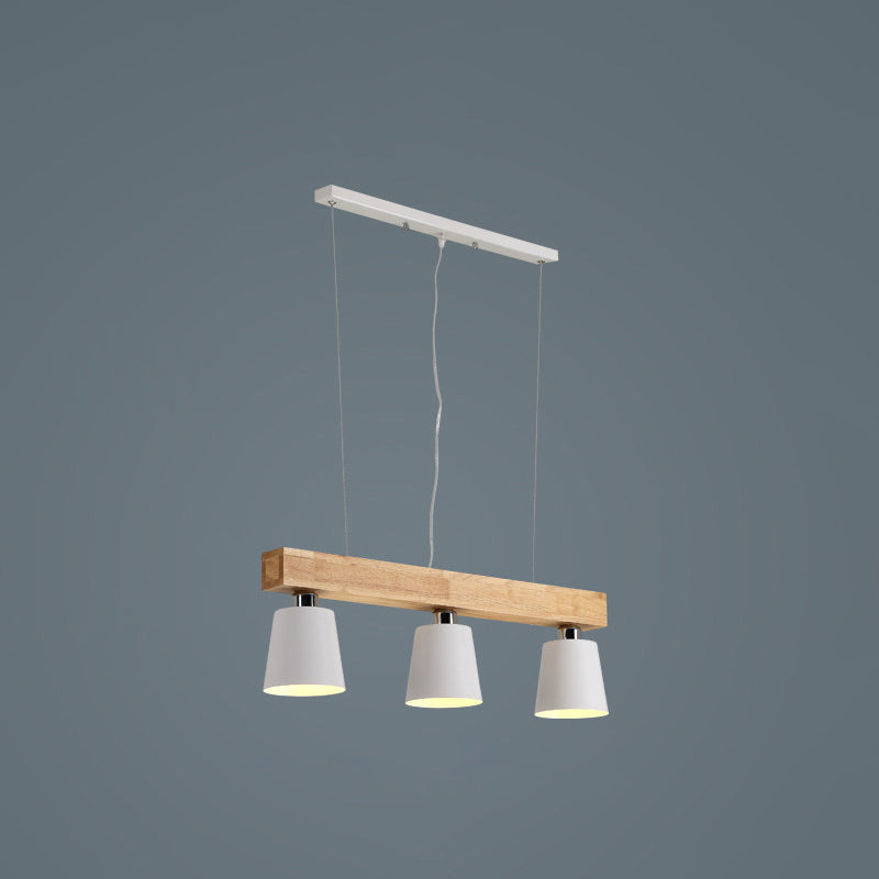 Nordic Modern Wood Island Pendant with Tapered Metal Lampshade Work Room Hanging Lamp
