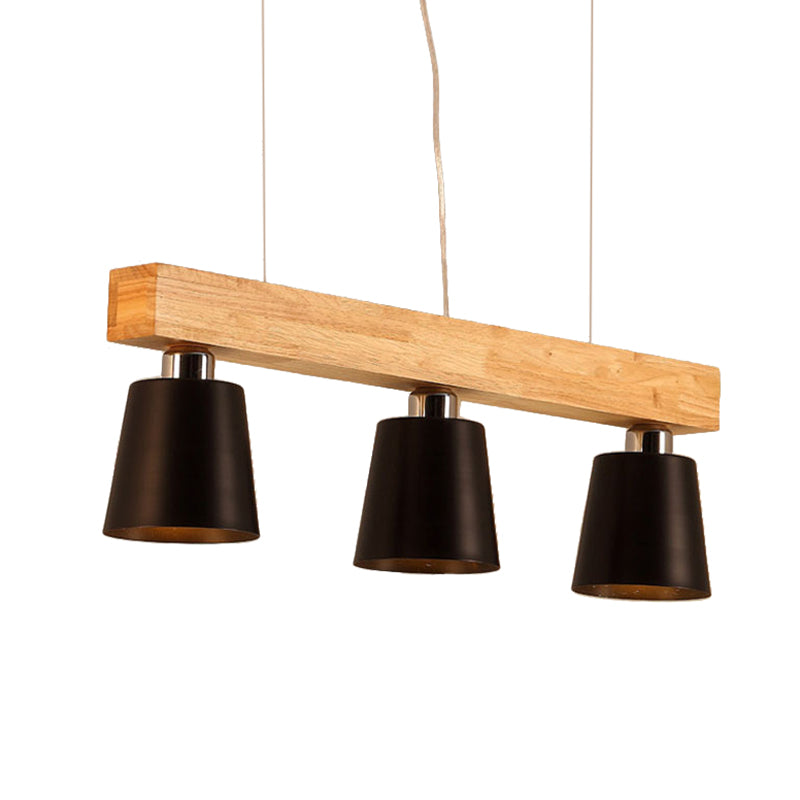 Nordic Modern Wood Island Pendant with Tapered Metal Lampshade Work Room Hanging Lamp