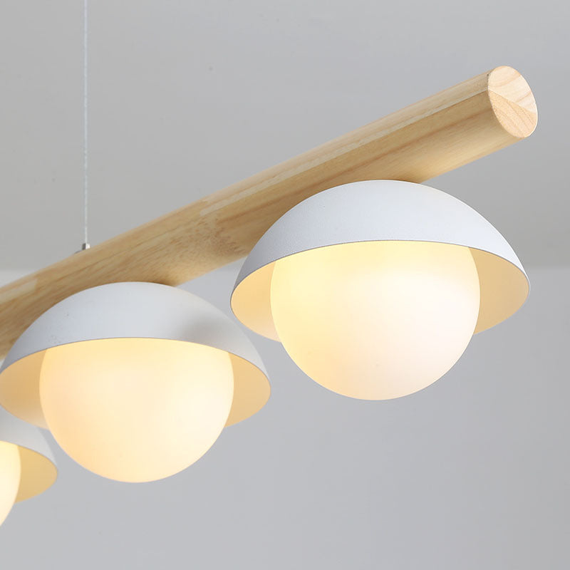 Modern Minimalist Linear Wood Island Pendant Grey Dome-Shaped Hanging Island Lights