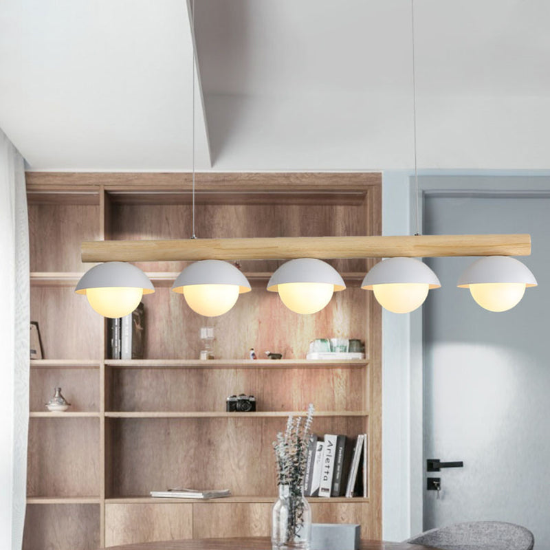 Modern Minimalist Linear Wood Island Pendant Grey Dome-Shaped Hanging Island Lights